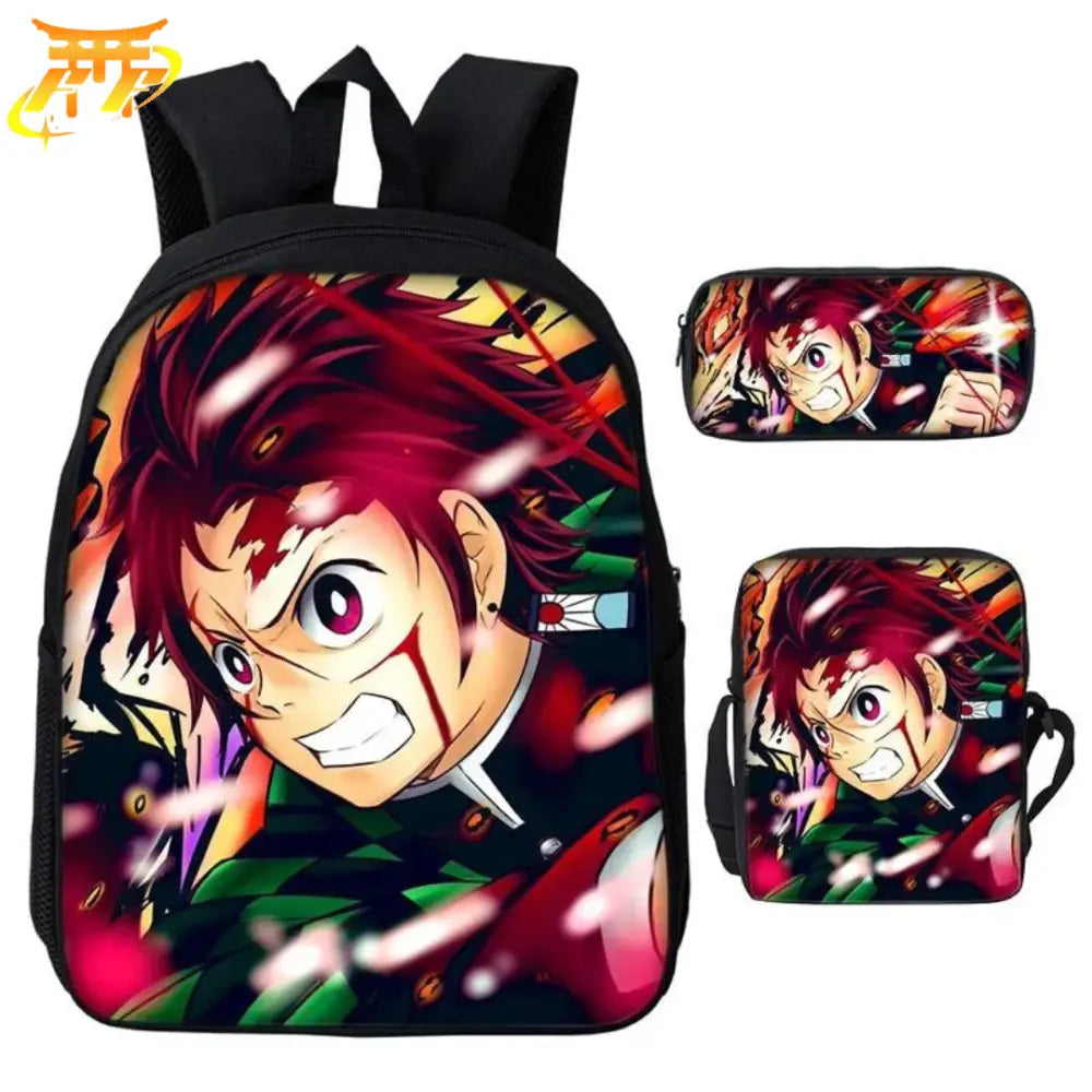 Mochila con Estuche y Bolso Tanjiro Kamado Danza del Fuego - Demon Slayer™.