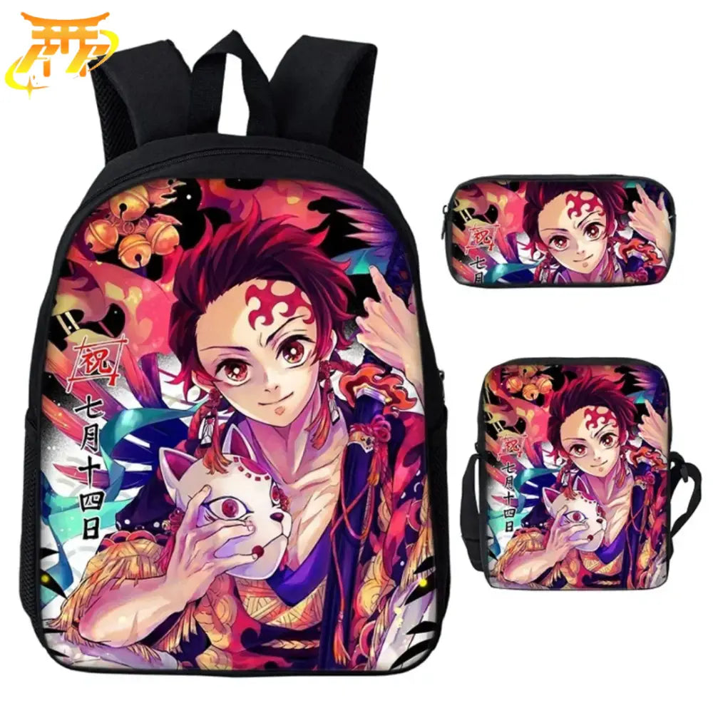 Mochila con Estuche y Bolso Tanjiro Pilares del Sol - Demon Slayer™.
