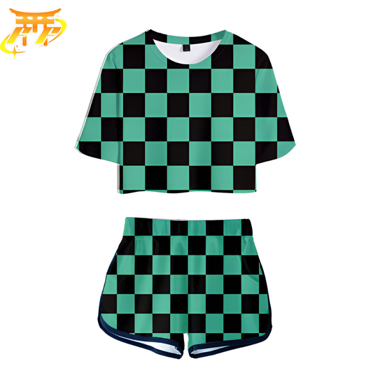 Pijama Mujer Tanjiro a Cuadros Verdes - Demon Slayer™